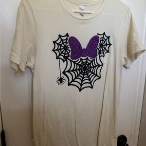 Cream T-Shirt with Purple Bow and Minnie Spider Web Design